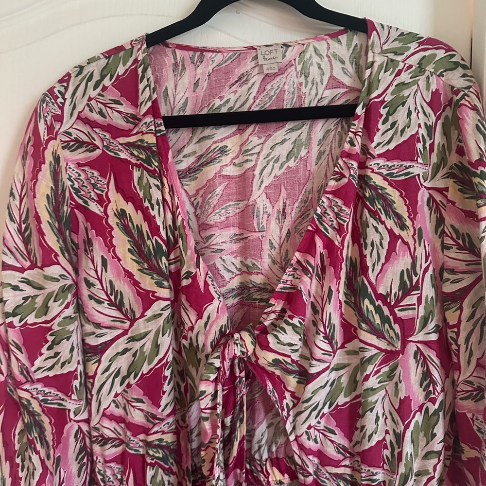 Loft Multicolor Leaf Pattern Jumpsuit - image 2